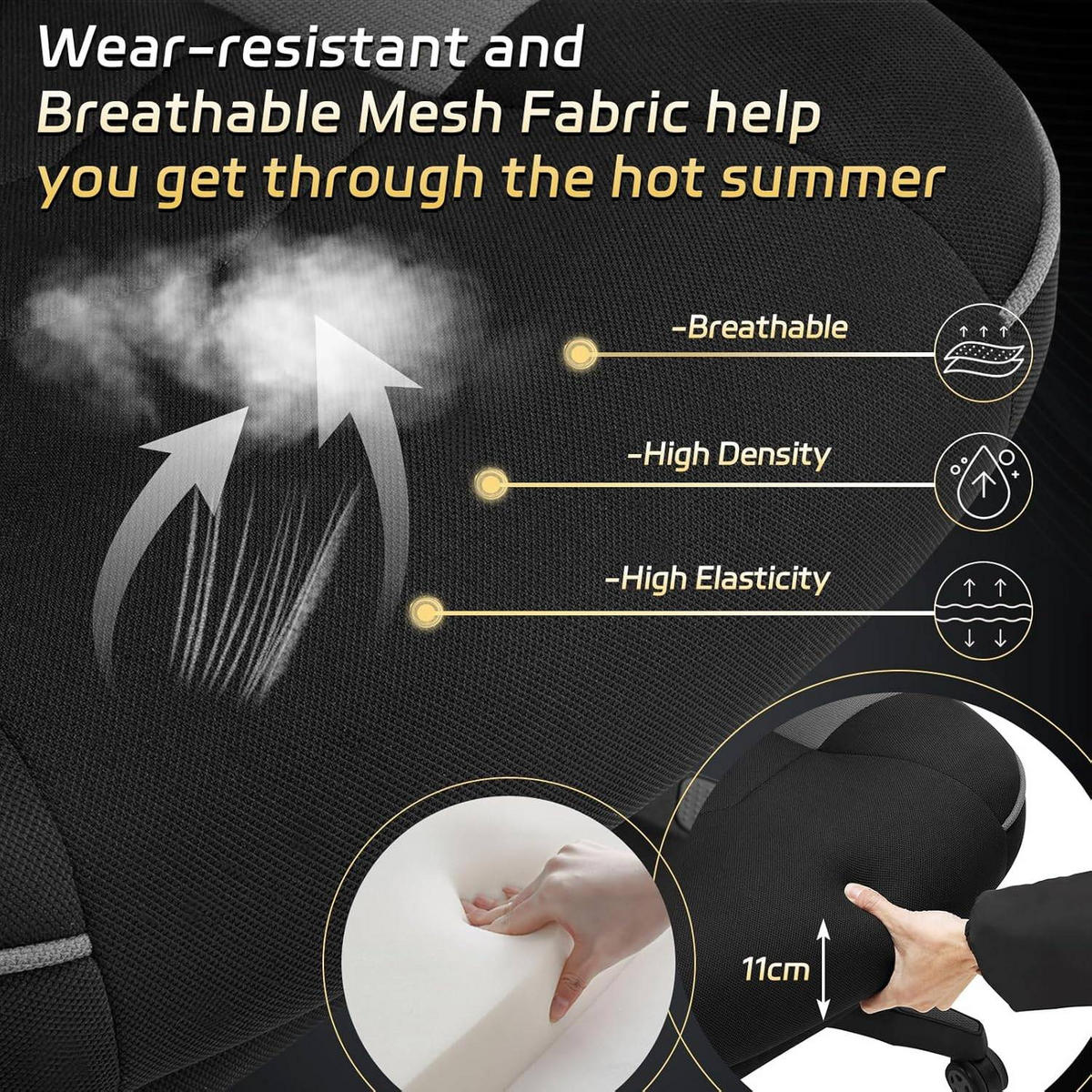 GAMINGSTUHL Stoff Stoff Kühl im Sommer Ergonomischer, 150 kg Belastbarkeit - Schwarz/Grau, Kunststoff/Textil (70/128/70cm) - Woltu