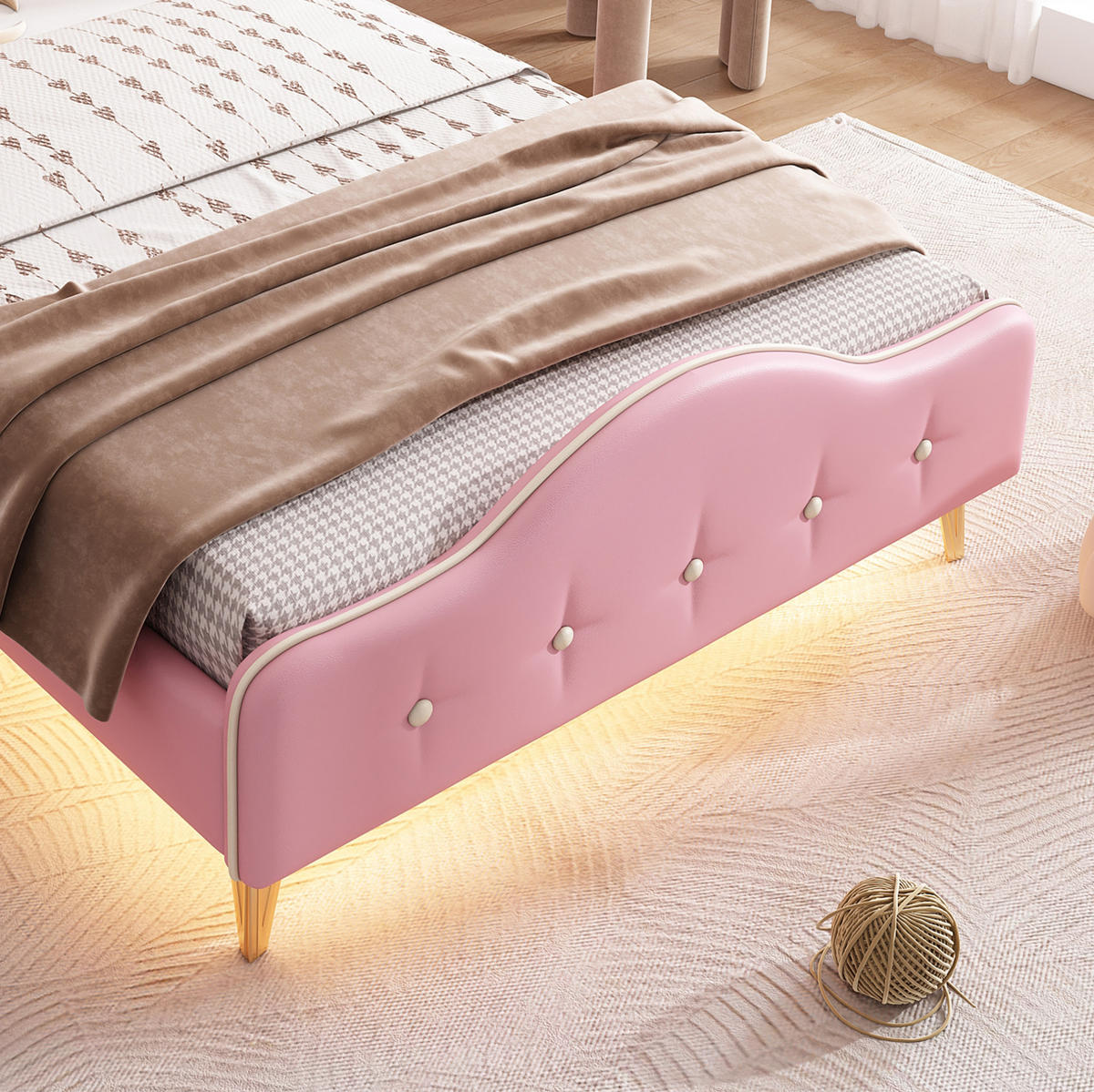 POLSTERBETT 90/200 cm Rosa/Weiß aus PU mit LED-Lichtleiste - Weiß, Kunststoff (90/200cm) - OKMYHOME