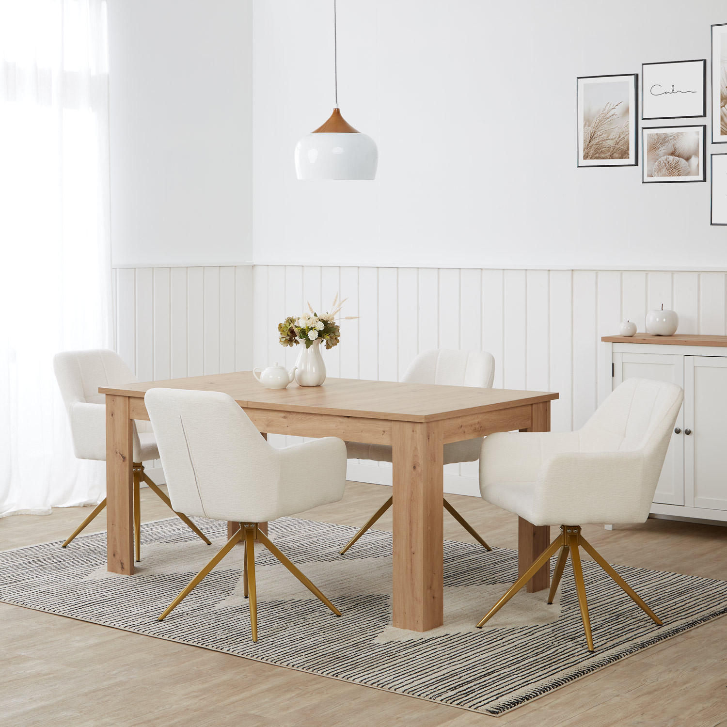 ARMLEHNENSTUHL in Bouclé 4 Stück drehbar Beige - Beige/Goldfarben, Textil/Metall (224/86/60cm) - Homestyle4u
