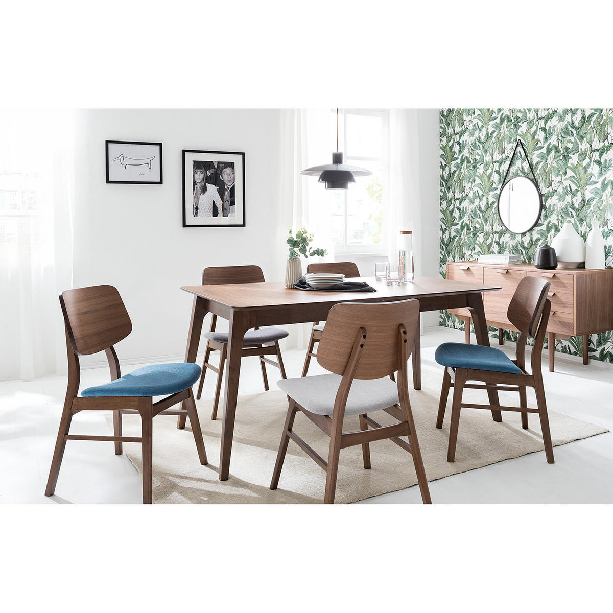 ESSTISCH - Gummibaum teilmassiv - Walnussfarben, Holzwerkstoff (90/150/75cm) - home24