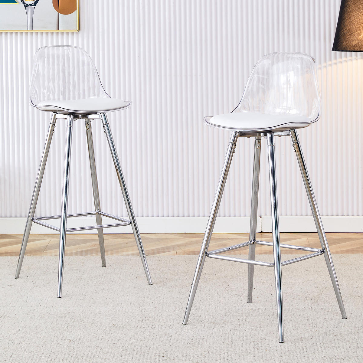 BARHOCKER DE-36521 2er Set mit transparentem Gestell Silber - Silberfarben, Metall (33/96.5/38cm) - ComfortXL