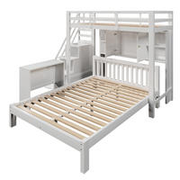 ETAGENBETT 90/140/200 cm DE-03078, in Weiß, mit Lagerregal, Aufbewahrungstreppe und Beistelltisch - Weiß, Holz/Holzwerkstoff (140/200cm) - ComfortXL
