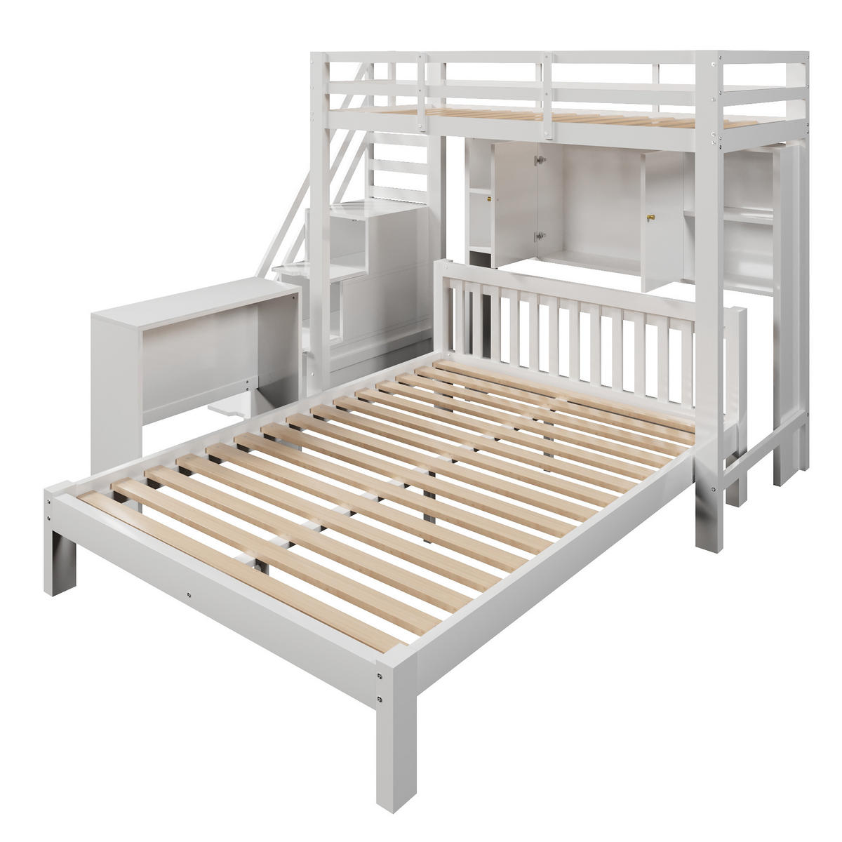 ETAGENBETT 90/200 cm und 140/200 cm weiß aus Massivholz und MDF mit Stauraumtreppe - Weiß, Holz (90/200cm) - OKWISH