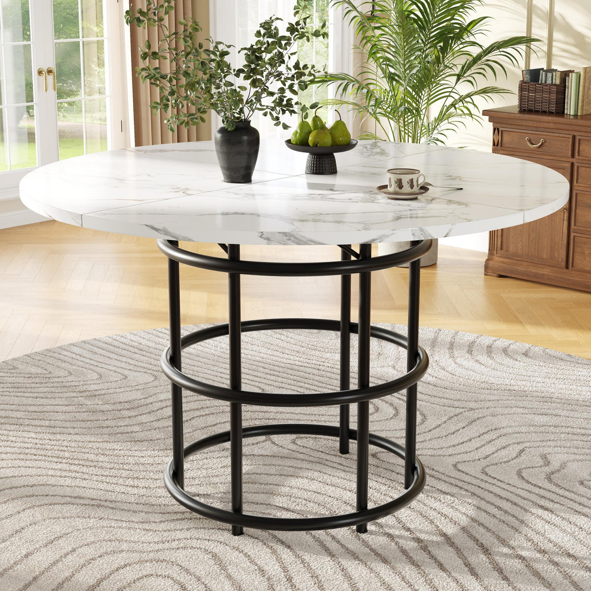 ESSTISCH, marmorierte MDF-Platte & Metallgestell, 100/100/76 cm, Schwarz - Schwarz, Holzwerkstoff (100/100/76cm) - Redom