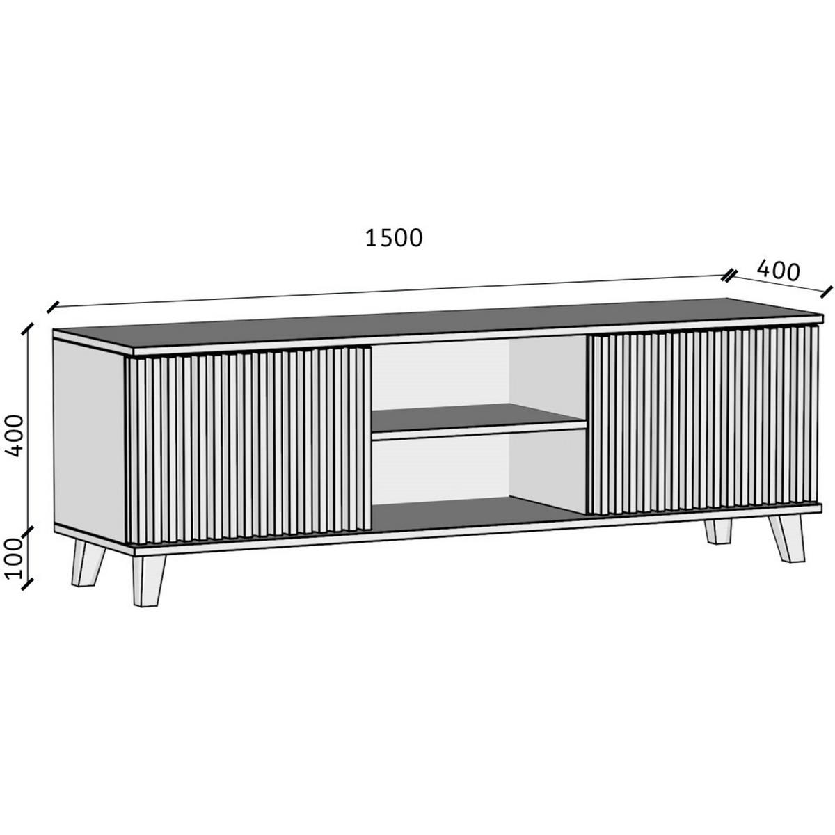 LOWBOARD Home mit 2 Türen und Lamellen, ohne Griffe, Kaschmir - Kaschmir/Schwarz, Holzwerkstoff (150/50/40cm) - Beautysofa