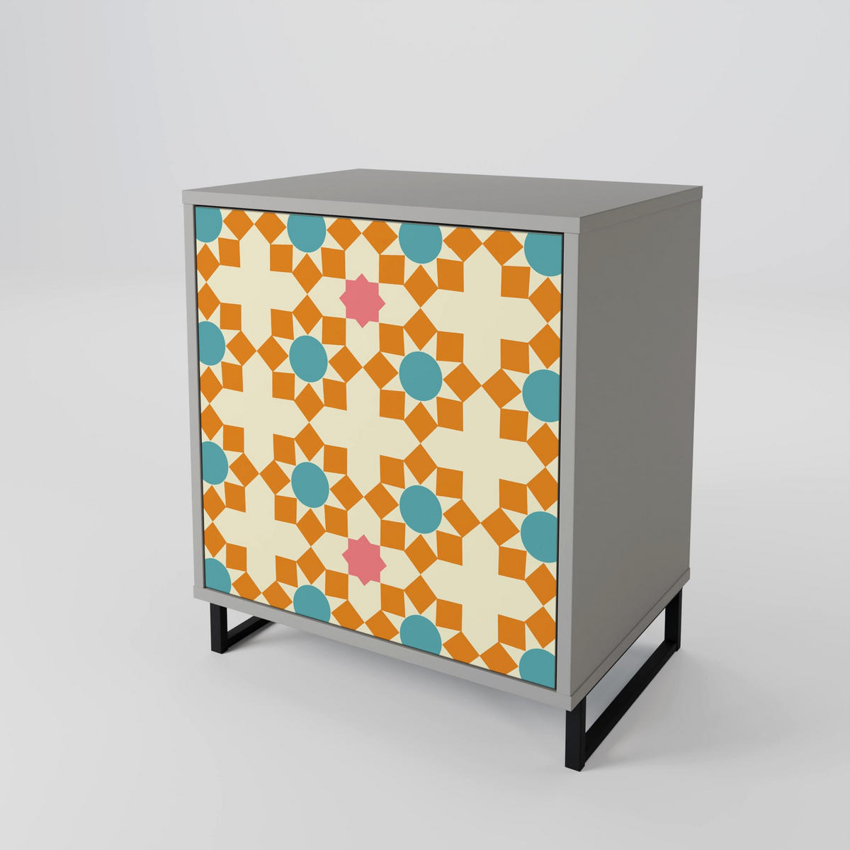SIDEBOARD FLORAL DECOR, Grau, 57,5x42x57,5 cm, Ohne Füße - Multicolor/Grau, Holzwerkstoff (57.5/57.5/42cm) - SpaceRebels