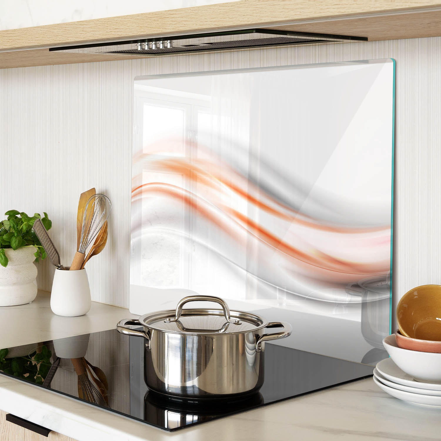 GLASPLATTE 60x52 cm Abstrakte Wellen - Orange, Glas (60/0.4/52cm) - TULUP