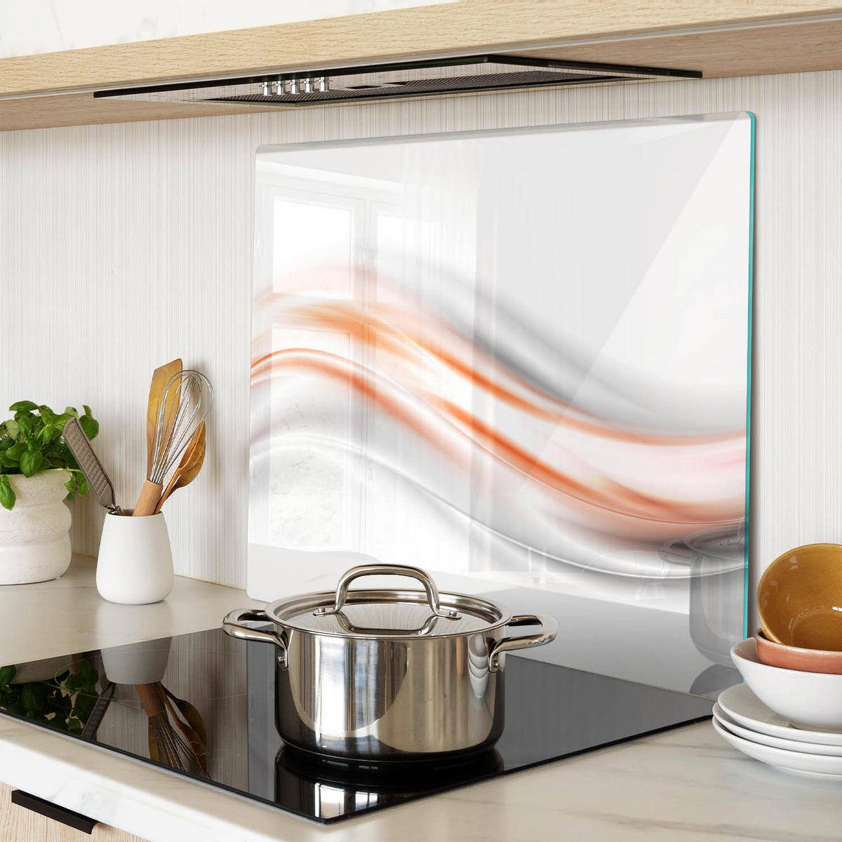 GLASPLATTE 60x52 cm Abstrakte Wellen - Orange, Glas (60/0.4/52cm) - TULUP