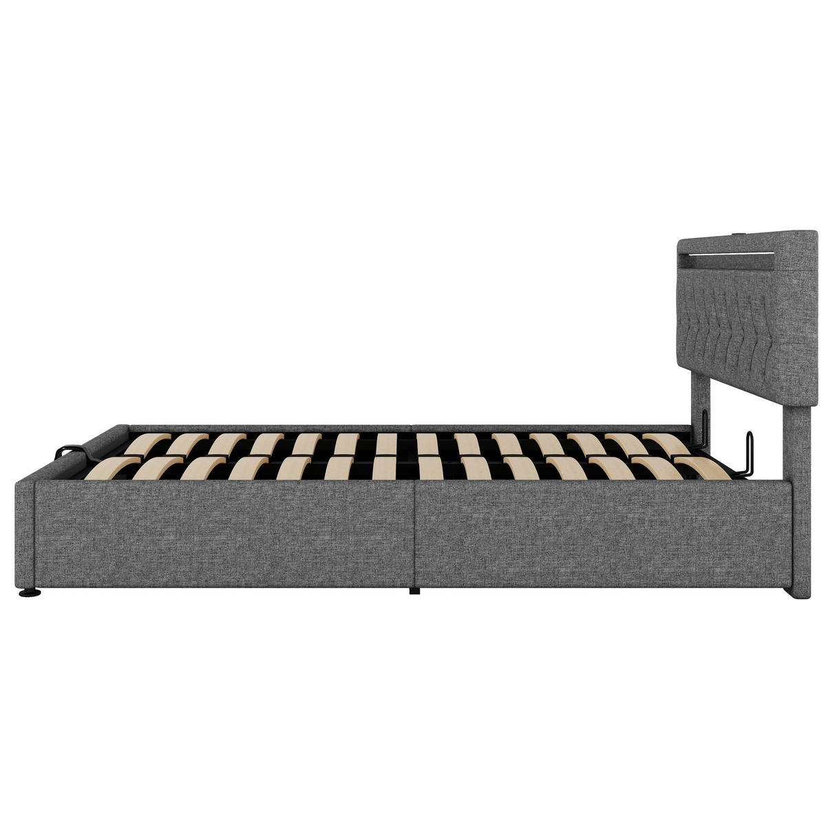 POLSTERBETT aus Leinen 140x200 cm in Grau mit LED-Beleuchtung & USB-C - Grau, Textil (140/200cm) - Modfu