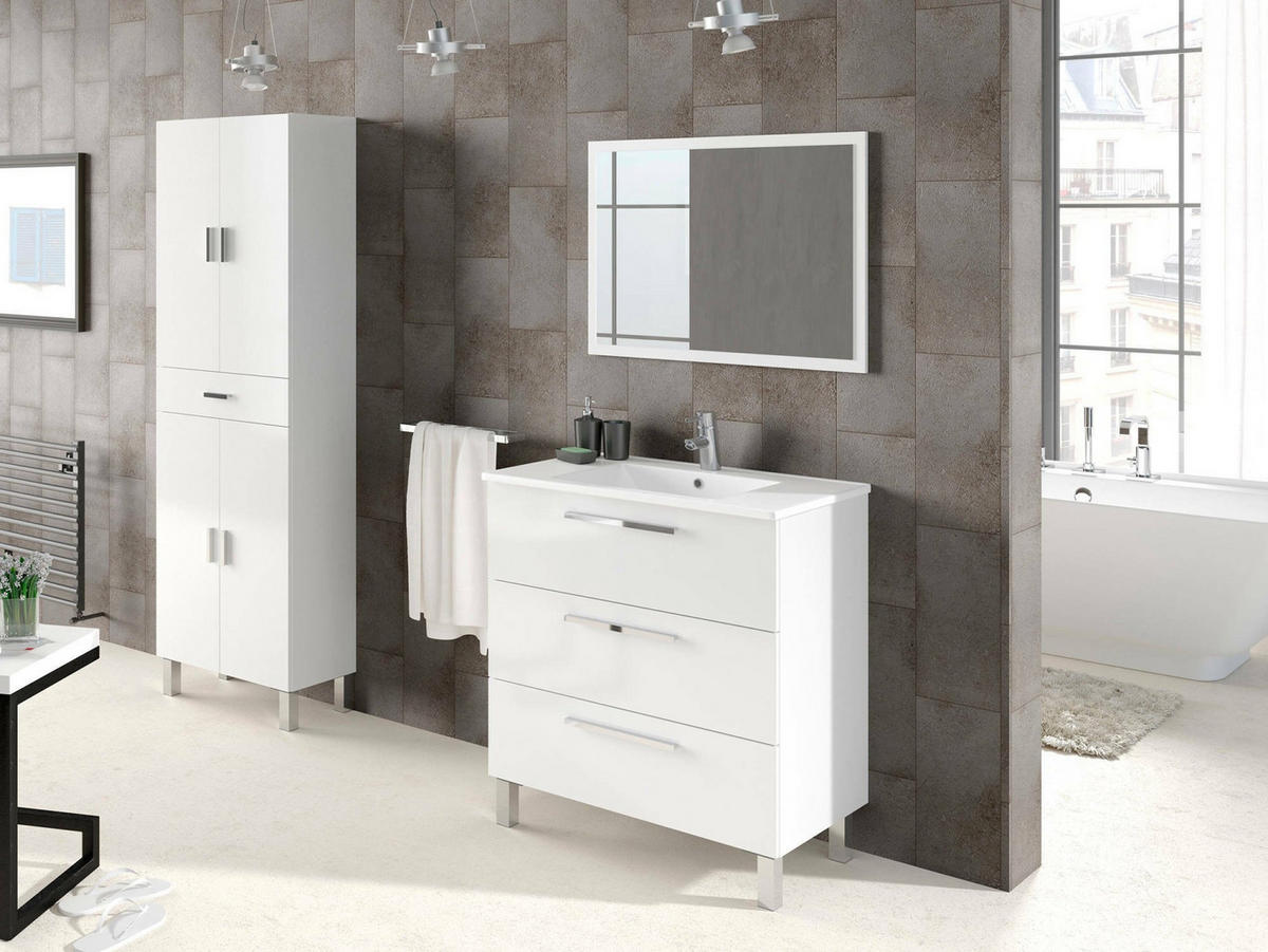 BADEZIMMERMÖBEL Glänzendes Weiß 86/80/45 cm - Weiß, Holzwerkstoff (80/45/86cm) - DMORA