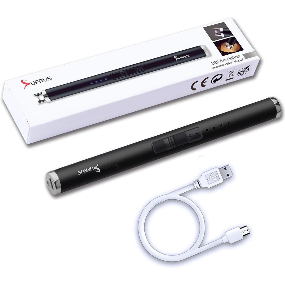 STABFEUERZEUG Plasma USB Aufladbar Winddicht Schwarz - Schwarz, Metall (1.8/1.5/17.5cm)