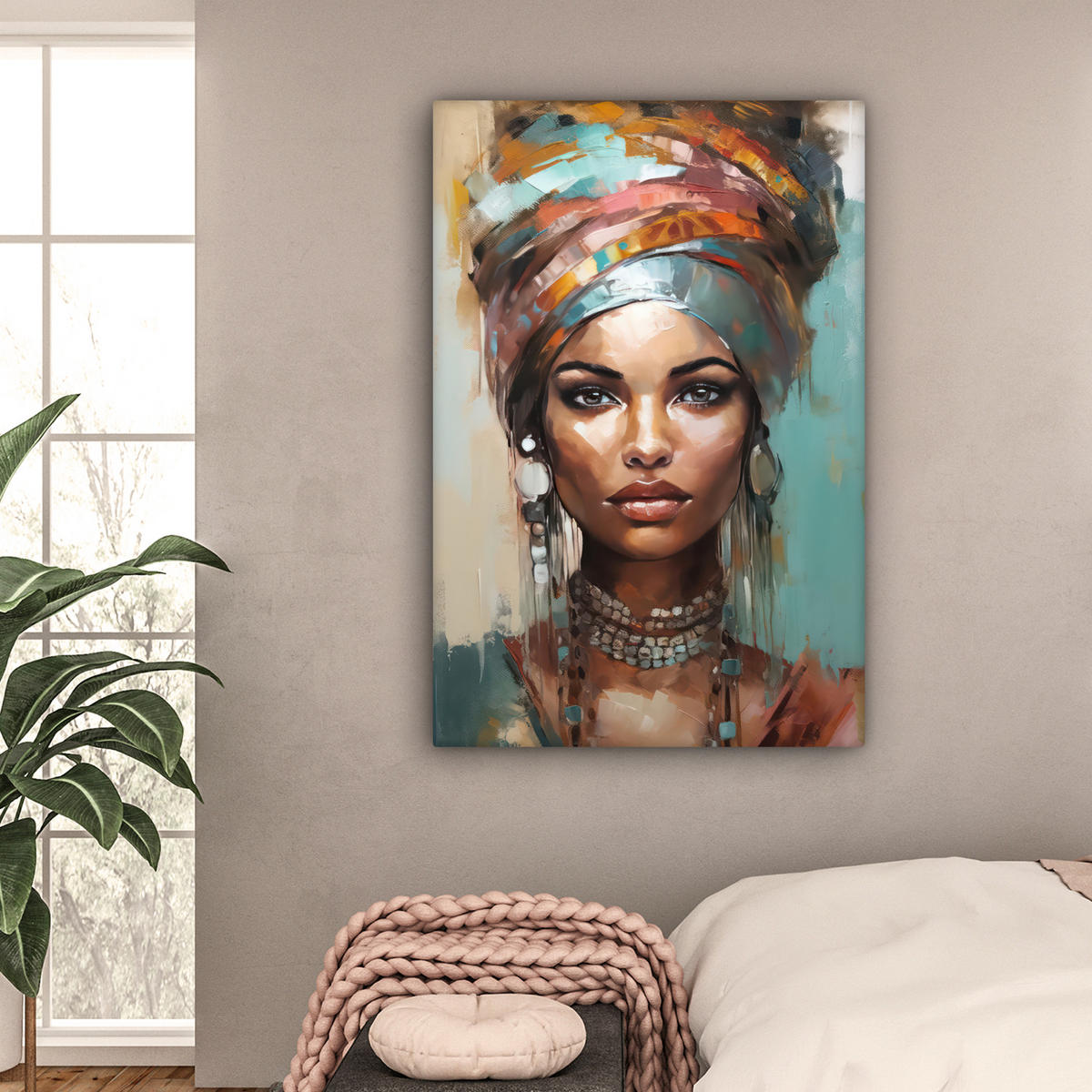 LEINWANDBILD Frau - Kunst - Schmuck - Porträt 90x140 cm - Blaugrau, Textil (90/140cm) - MuchoWow
