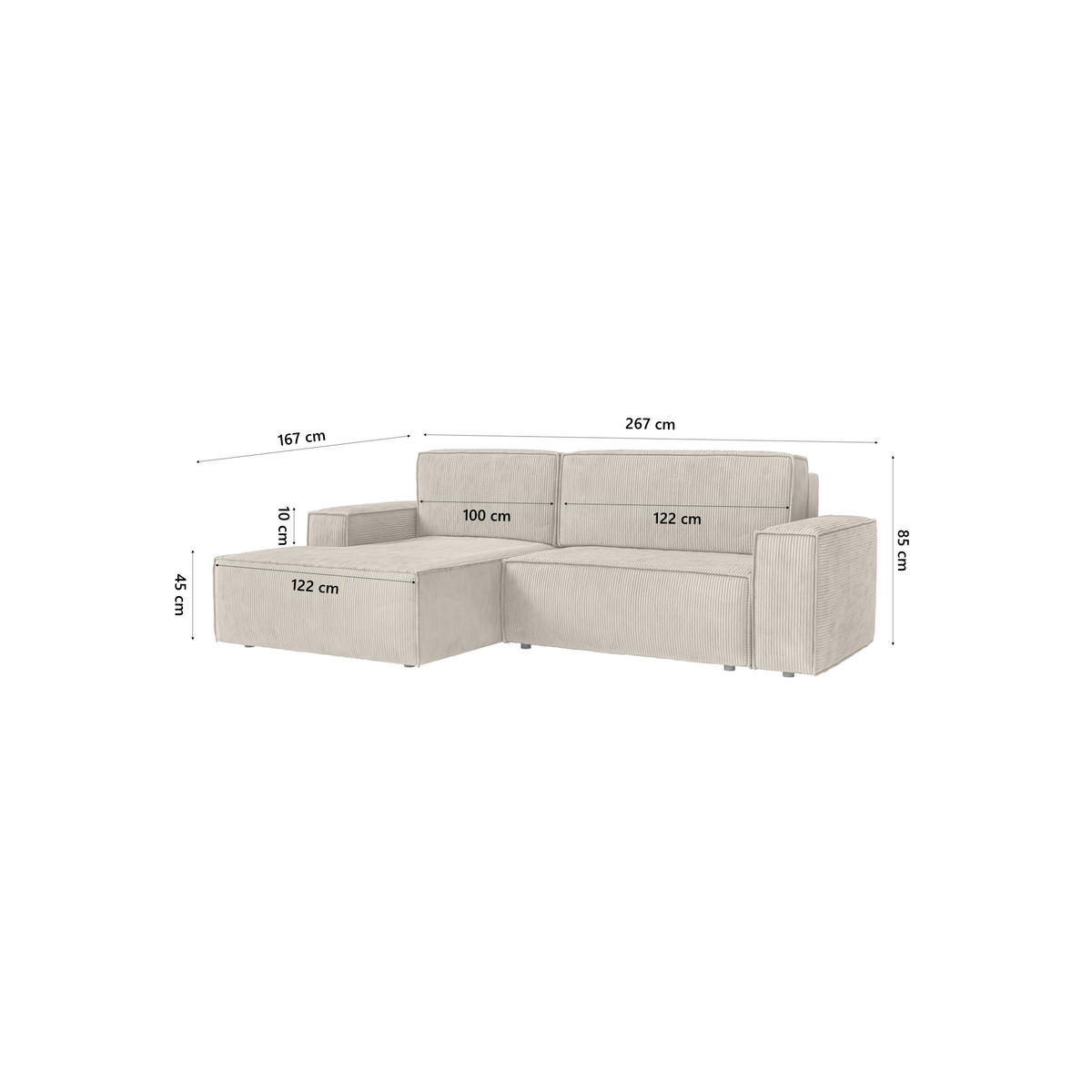 ECKSOFA Kokko mit Schlaffunktion, Beige - Beige, Textil (267/167cm) - Fedve