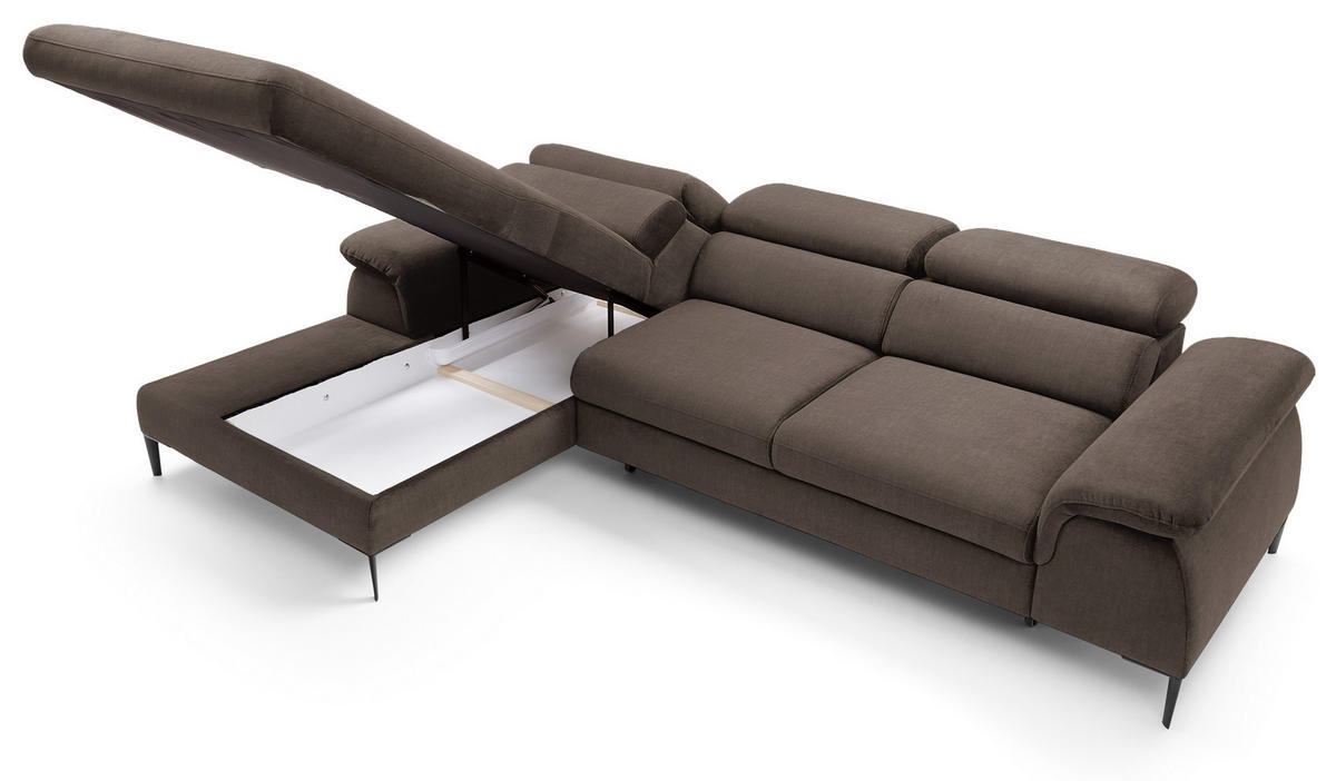 ECKSOFA L-Form 290 cm Amaro M mit Schlaffunktion, Links, Braun - Braun, Holz (288/182cm) - Emporius