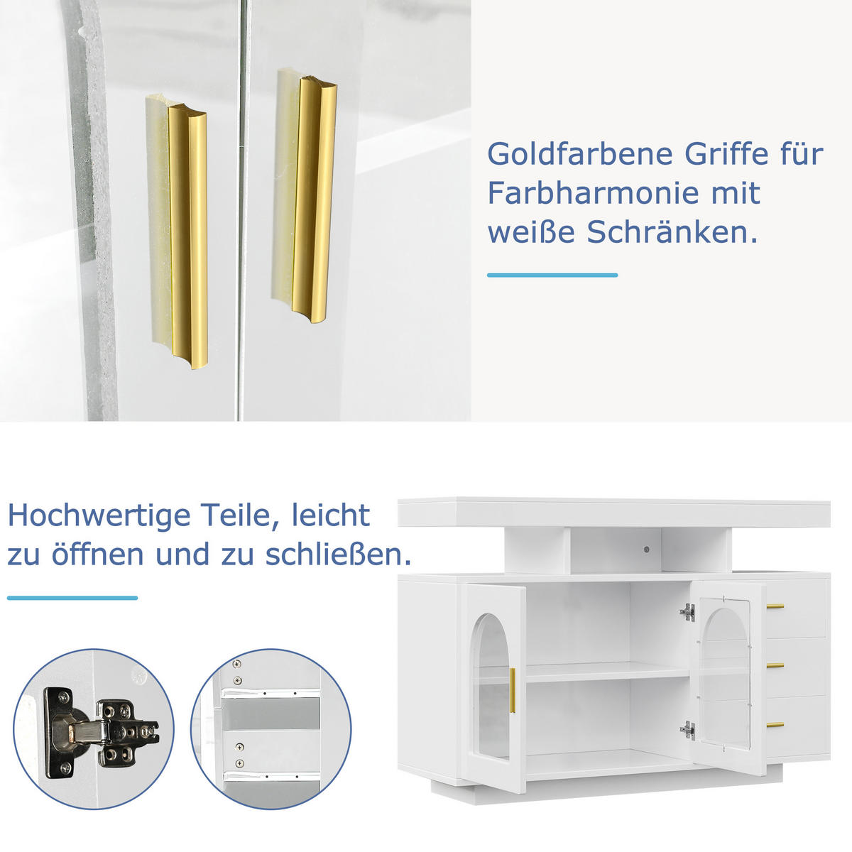 SIDEBOARD 120/40/80 cm Weiß aus Spanplatte mit LED und Hochglanzfront - Weiß, Holzwerkstoff (120/80/40cm) - OKWISH