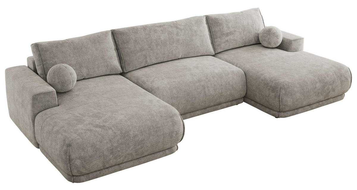 SEDACIA SÚPRAVA RINA U Svetlosivá Hrubo tkaná ženilka - čierna/svetlosivá, textil/plast (360/85/170cm) - MKS