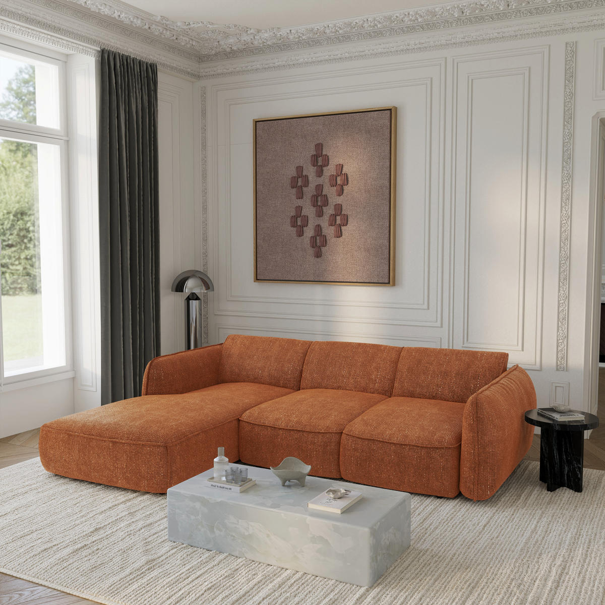 ECKSOFA RECHTS Rastervelours 274cm - Dunkelorange/Terracotta, Textil (274/174cm) - Sia Home