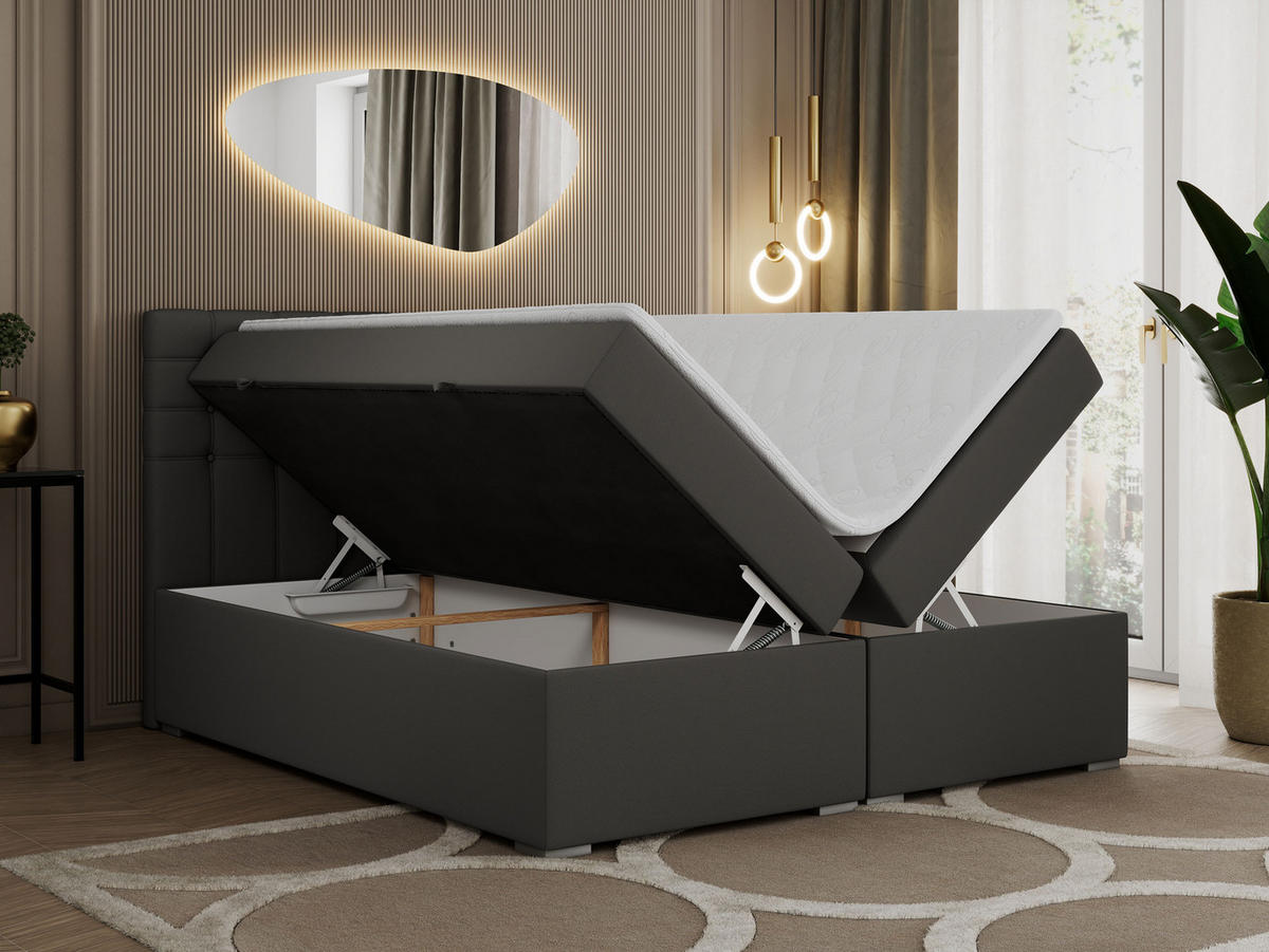 BOXBETT SUSAN 200/200 Dunkelgrau Kunstleder - H4 - Dunkelgrau, Holz/Textil (200/200cm) - MKS