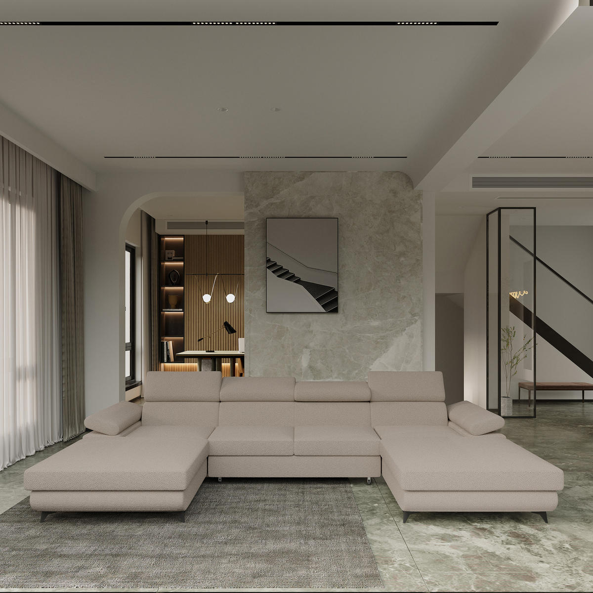 ROHOVÁ SEDAČKA DETTI béžová - černá/béžová, kov/dřevo (339/190cm) - MASSENO