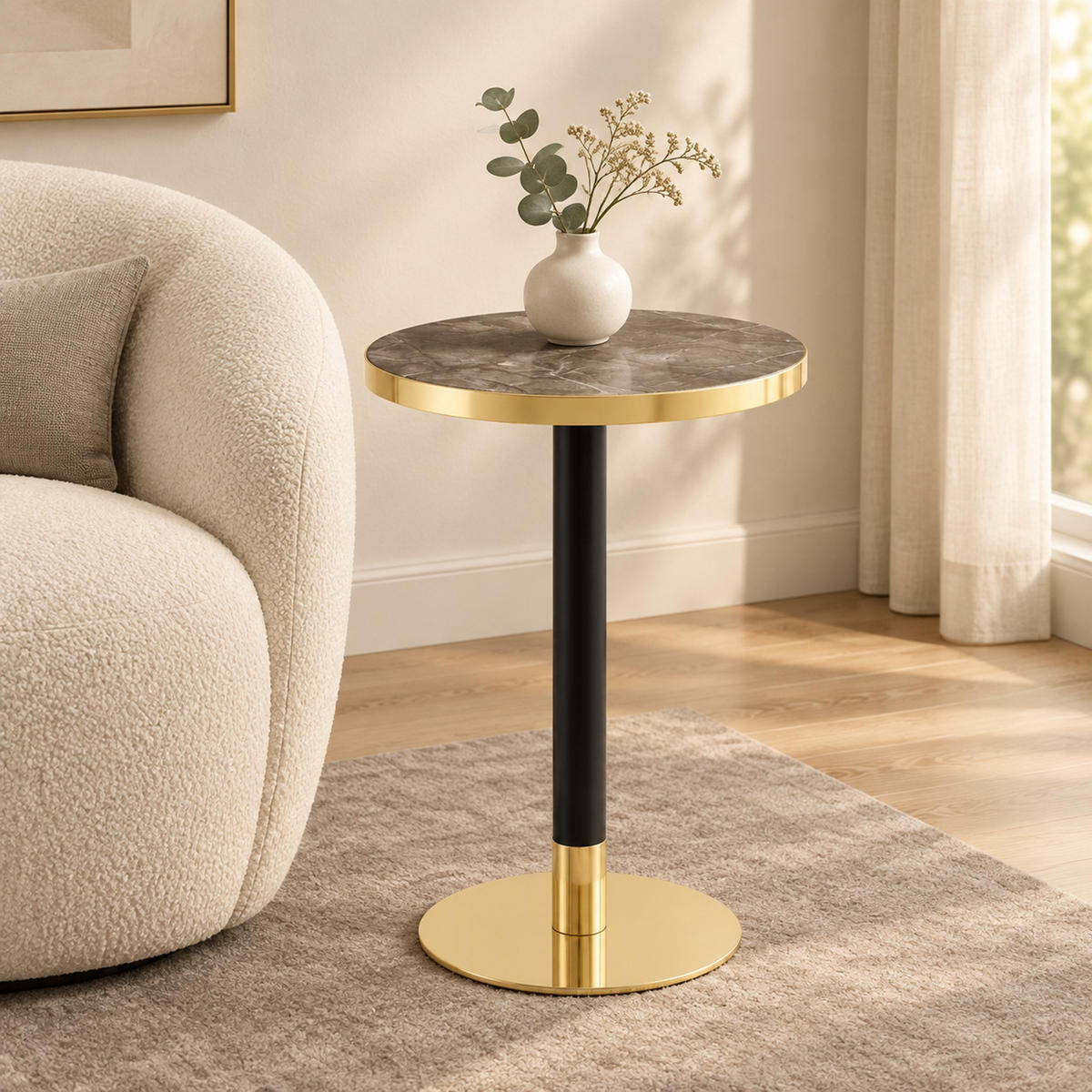 BEISTELLTISCH rund 60 cm Grau in Marmor-Optik mit Metallgestell - Grau, Holzwerkstoff (60/60/74cm) - MIVRAY