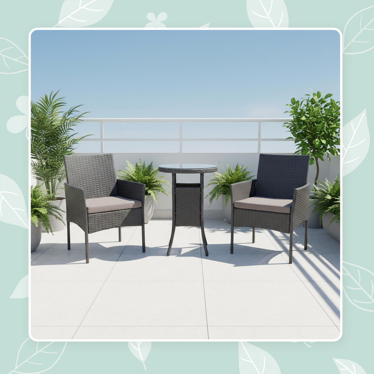 3-TLG.GARTENMÖBEL-SET - Schwarz, Glas/Kunststoff - Relaxdays