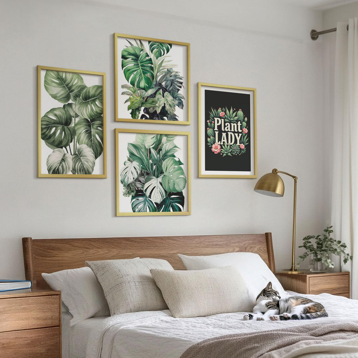BILDER SET 4er Set - 50x50 cm & 40x60 cm Goldrahmen - Tropische Pflanzen, Pflanzenliebhaberin - Goldfarben, Kunststoff (50/50cm) - TULUP