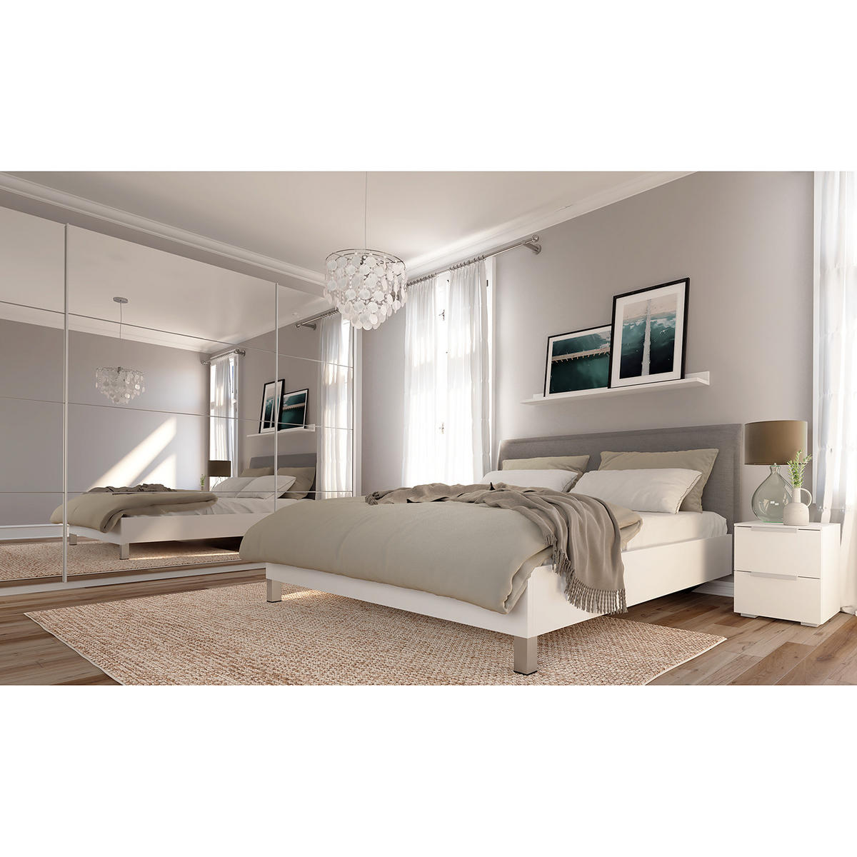 SCHWEBETÜRENSCHRANK - Weiß, Glas/Holzwerkstoff (315/222/68cm) - home24