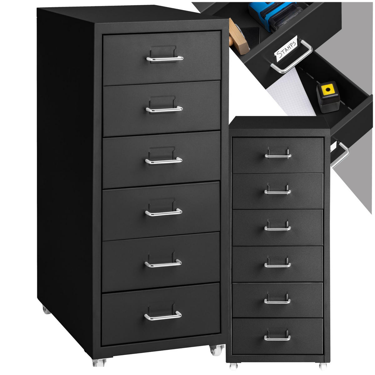 ROLLCONTAINER ,einfache Montage, 41 x 28 x 69 cm,schwarz - Schwarz, Metall (28/69/41cm) - tectake