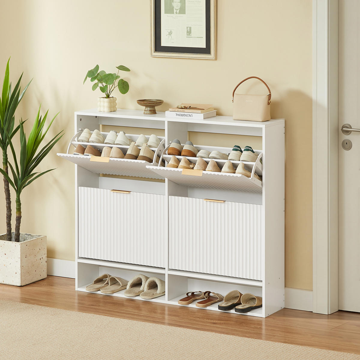 SCHUHSCHRANK Weiß 120/24/102 cm - Weiß, Holzwerkstoff (120/102/24cm) - PANGIVO