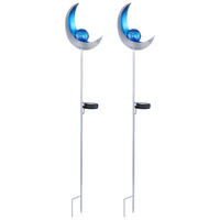 LED AUSSENLEUCHTE Solar Steckleuchte Silber Blau 2er Set - Silberfarben, Glas (18/6/90cm) - Globo Lighting