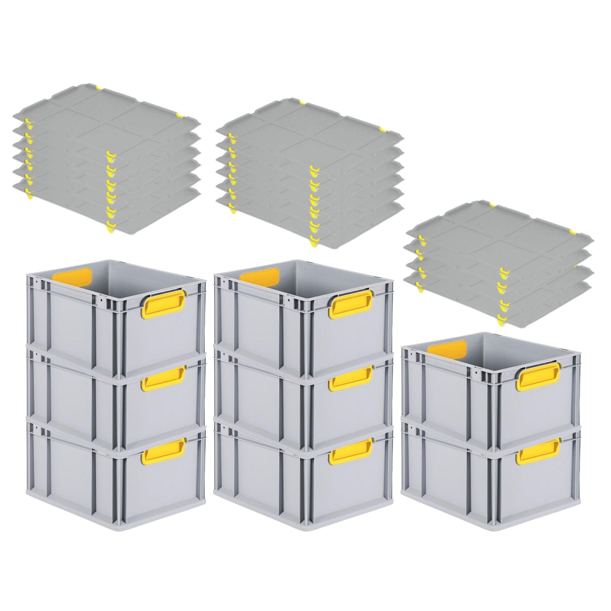 EUROBOX 8x Nextgen Color Mit Auflagedeckel 22x30x40cm Griffe Gelb Geschlossen - Gelb, Kunststoff (30/22/40cm) - PROREGAL