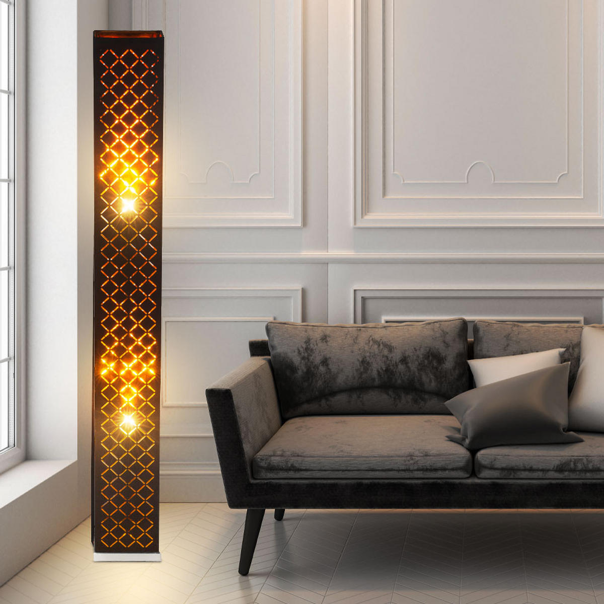 LED STEHLEUCHTE Clarke Schwarz Blattgold - Schwarz, Metall (15/15/118cm) - Globo Lighting