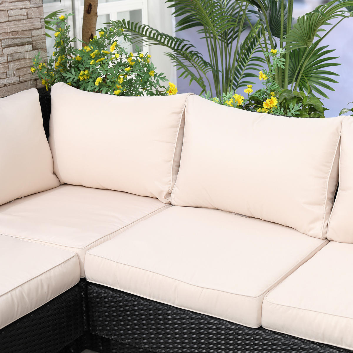 GARTEN-LOUNGE-SET 165/84/73 cm mit Ablagen, Beistelltisch und Sitzkissen aus Polyester, Schwarz - Schwarz, Kunststoff - Redom