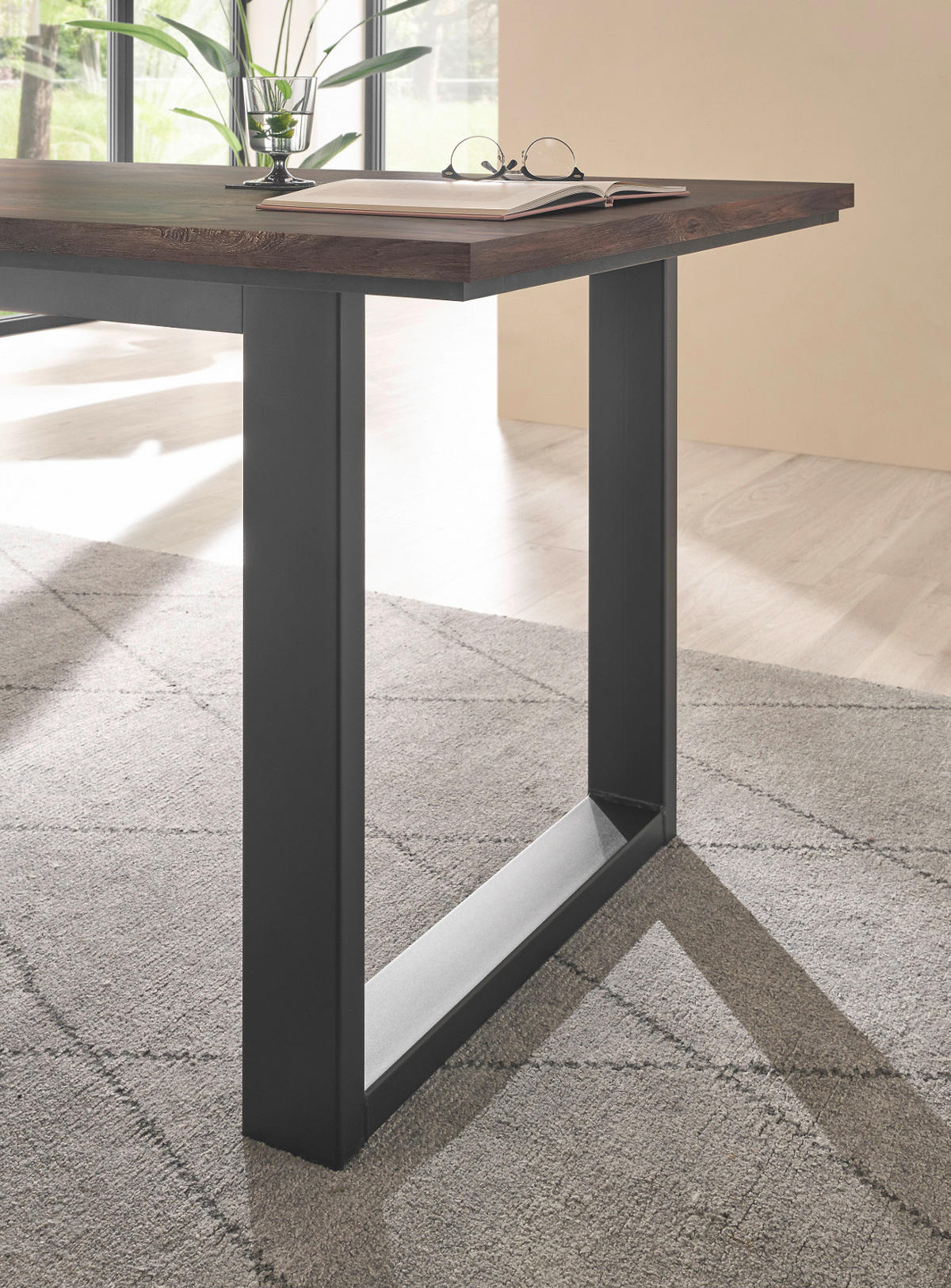 ESSTISCH Thermo Eiche Metall schwarz Küchentisch 160 x 81 cm - Eichefarben/Schwarz, Holzwerkstoff (160/81/77cm) - Furn.Design