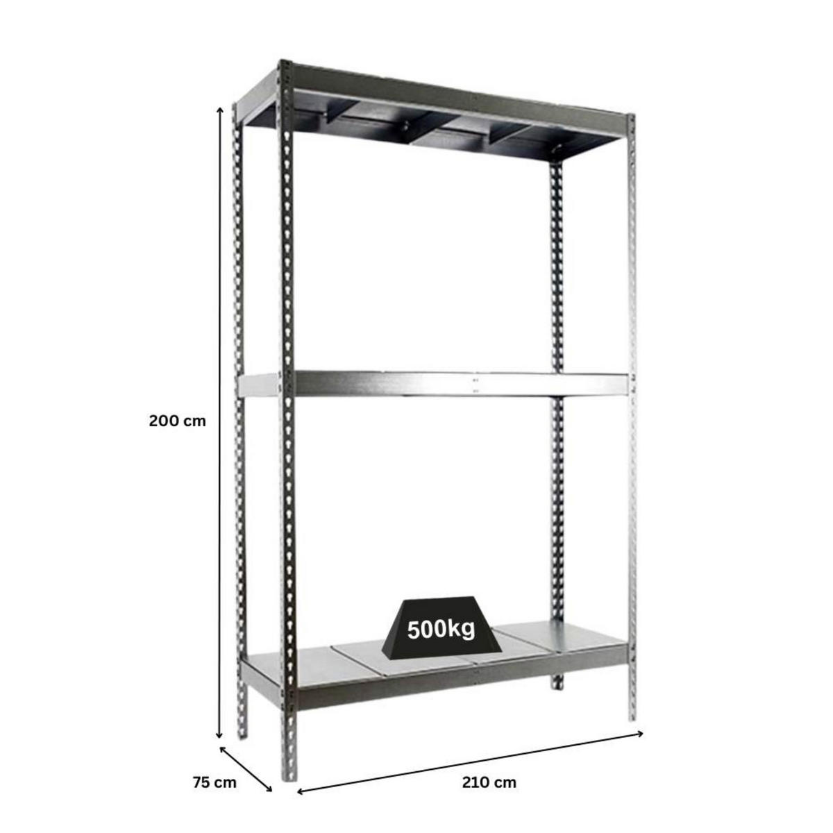 SCHWERLASTREGAL METAL BEAST THREE | HxBxT 200x210x75cm | Fachlast 500kg | Verzinkt - Silberfarben, Metall (210/200/75cm) - PROREGAL