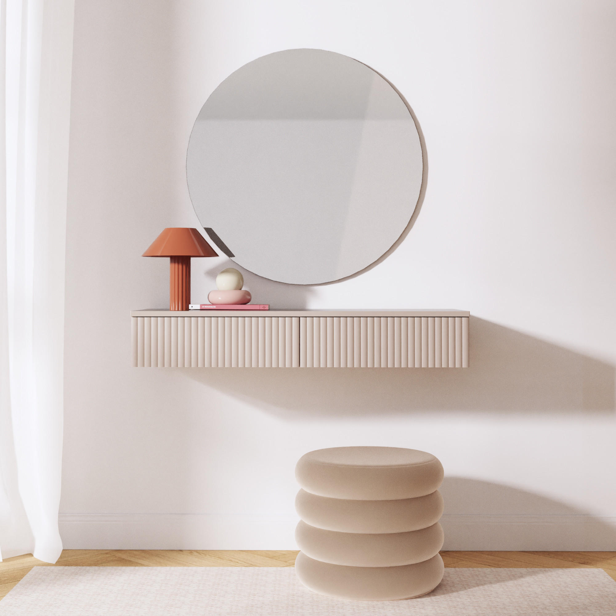 KONSOLENTISCH Soft mit 2 Schubladen und geriffelten Fronten, ohne Beinen - Kaschmir, Holzwerkstoff/Metall (38/100/17cm) - Beautysofa
