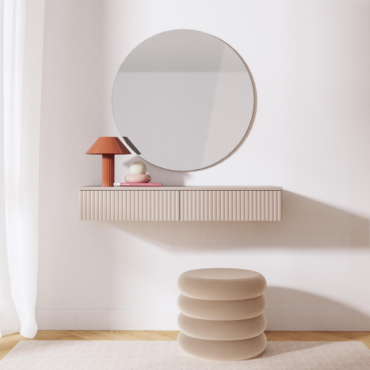 KONSOLENTISCH Soft mit 2 Schubladen und geriffelten Fronten, ohne Beinen - Kaschmir, Holzwerkstoff/Metall (38/100/17cm) - Beautysofa