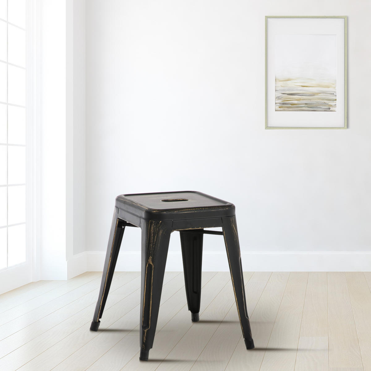 SITZHOCKER Arvida antik schwarz-gold - Schwarz, Metall (40/46/40cm) - TPFLiving