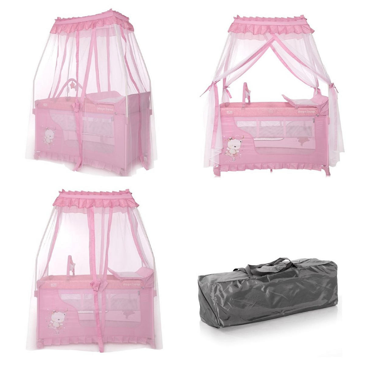 REISEBETT Magic Sleep pink 2 Ebenen Baldachin Mobile Wickelauflage faltbar - Pink, Kunststoff (60/120cm) - Lorelli