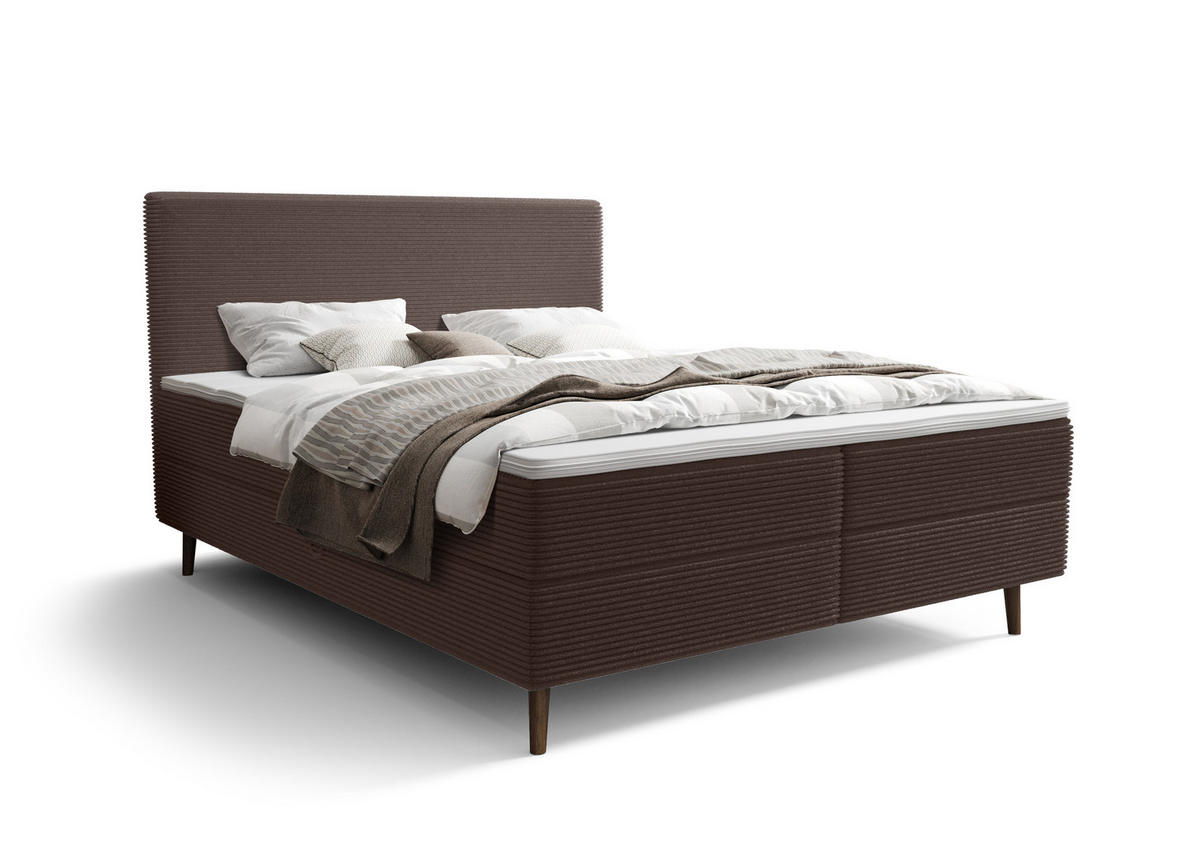 BOXBETT NARA mit Matratze H3, Bonell und Topper 180x200 POSO 004 - Braun, Textil (180/200cm) - Bedante