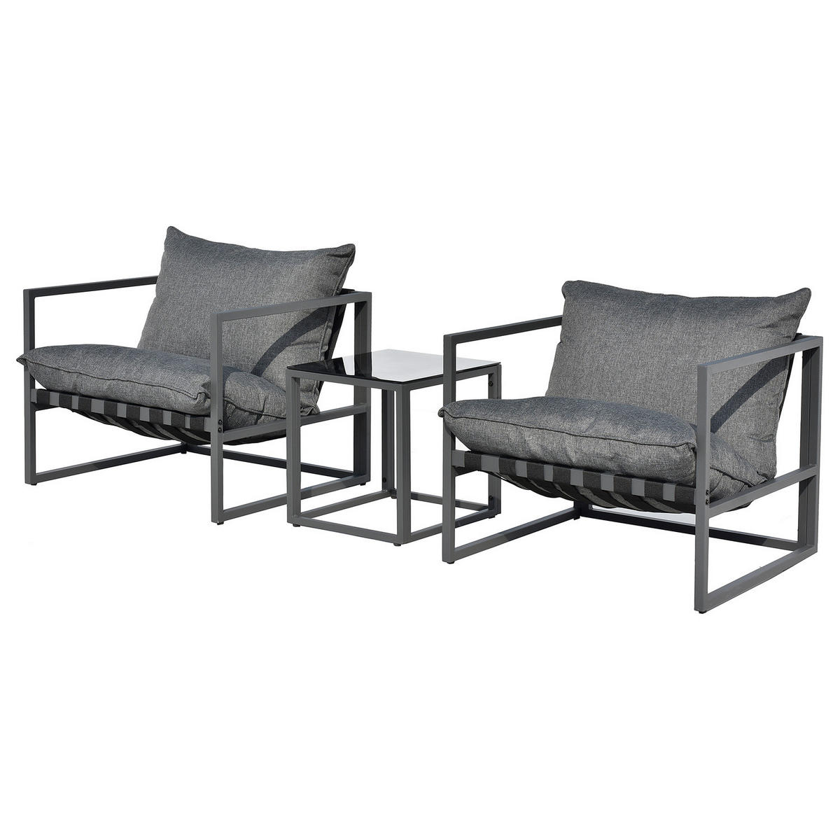 LOUNGEGRUPPE - 3-teilig - Stahl / Webstoff - Grau - Grau, Glas/Textil - home24