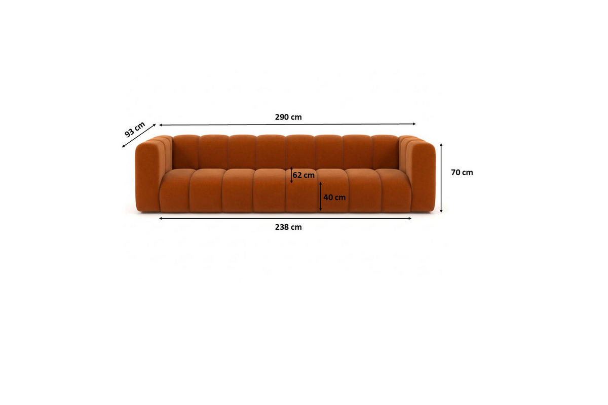 COUCH, Viersitzer-Sofa Grand, Veloursstoff Salvador, Braun - Braun, Holz (290/70/93cm) - Kaiser Möbel