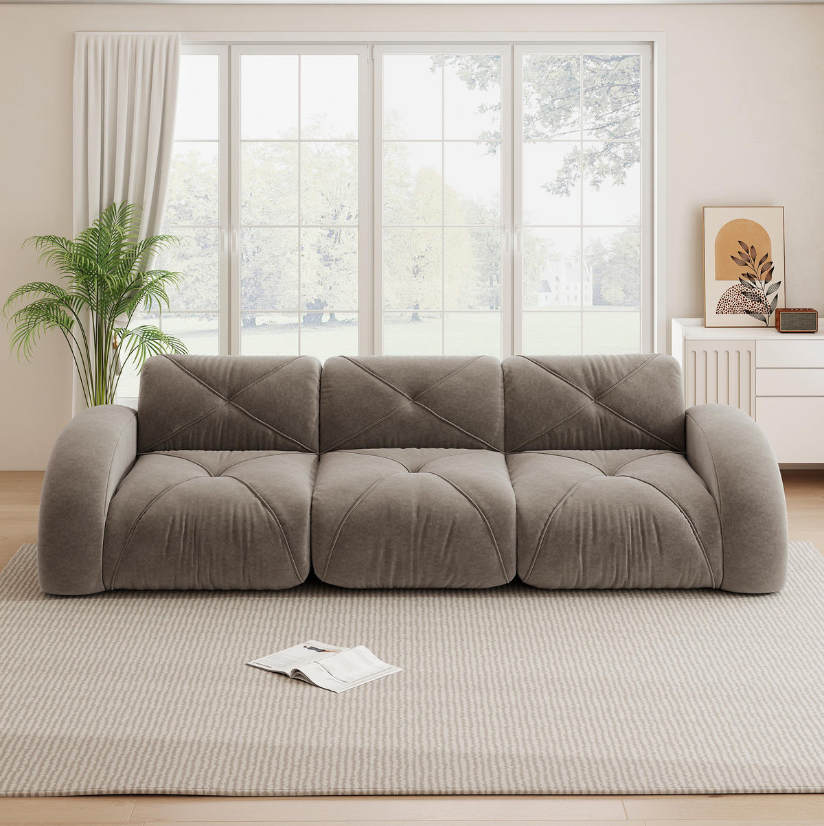 SOFA rahmenloses Modulsofa Chenille Braun - Grau, Kunststoff (95/76/281cm) - Meubliv