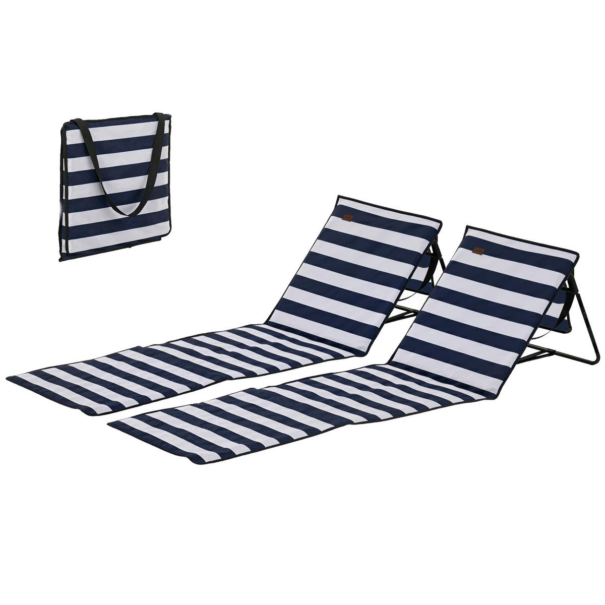 STRANDMATTE DE-15614 2er-Set mit verstellbarer Rückenlehne inkl. Tragegurt - Blau, Metall (51/40/142cm) - ComfortXL