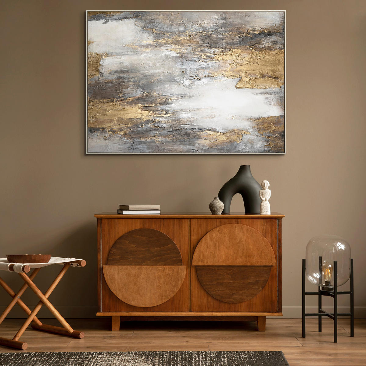 GEMÄLDE Sanfter Zeitfluss II Schattenfugenrahmen Beige 120x80 cm - Beige, Holz (120/80cm) - YS-art gallery