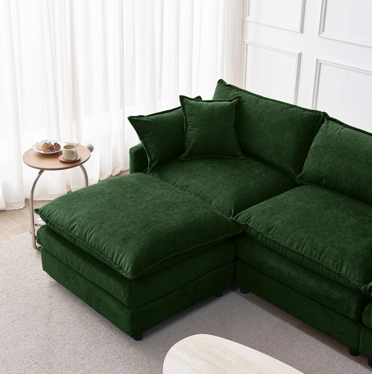 ECKSOFA 267/154/85 cm grün aus Chenille mit Hocker und modularem Design - Grün, Textil (154/267cm) - OKWISH