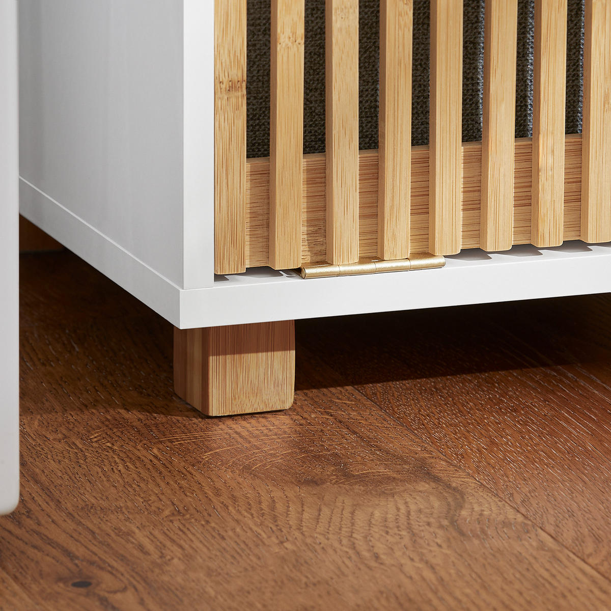 WÄSCHESCHRANK mit Wäschesack Weiß - Weiß/Naturfarben, Holz/Holzwerkstoff (32/85/33cm) - SoBuy