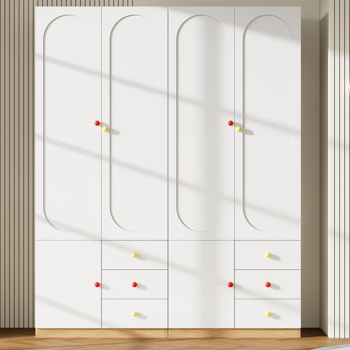 KLEIDERSCHRANK aus MDF 160x45x200 cm Weiß mit 2 Türen, 3 Schubladen, Kleiderstange und Anti-Kipp-Schutz - Weiß, Holzwerkstoff (160/200/45cm) - Modfu