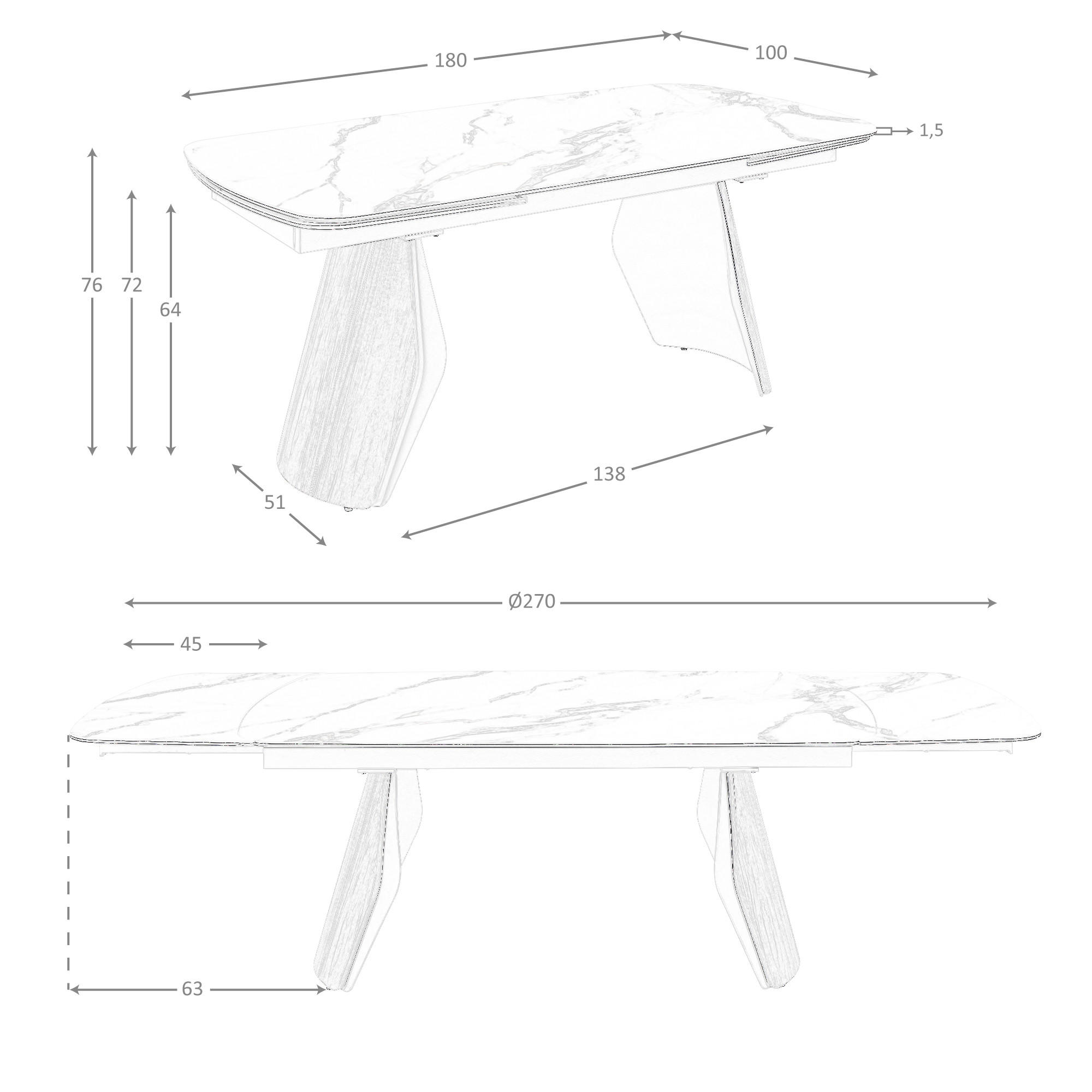 ESSTISCH Ovaler ausziehbarer Esstisch in Fassform aus Porzellan-Marmor, metallisch sandfarbenem Stahl und Nussbaumholz Ø180/100/76 cm - Sandfarben/Walnussfarben, Keramik/Holz (100/180/76cm) - ANGEL CERDA