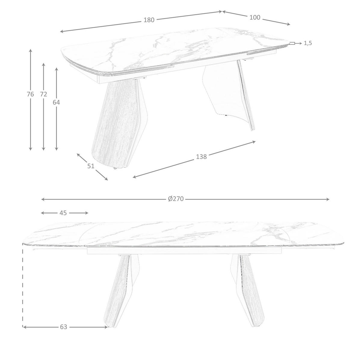 ESSTISCH Ovaler ausziehbarer Esstisch in Fassform aus Porzellan-Marmor, metallisch sandfarbenem Stahl und Nussbaumholz Ø180/100/76 cm - Sandfarben/Walnussfarben, Stein/Metall (100/180/76cm) - ANGEL CERDA